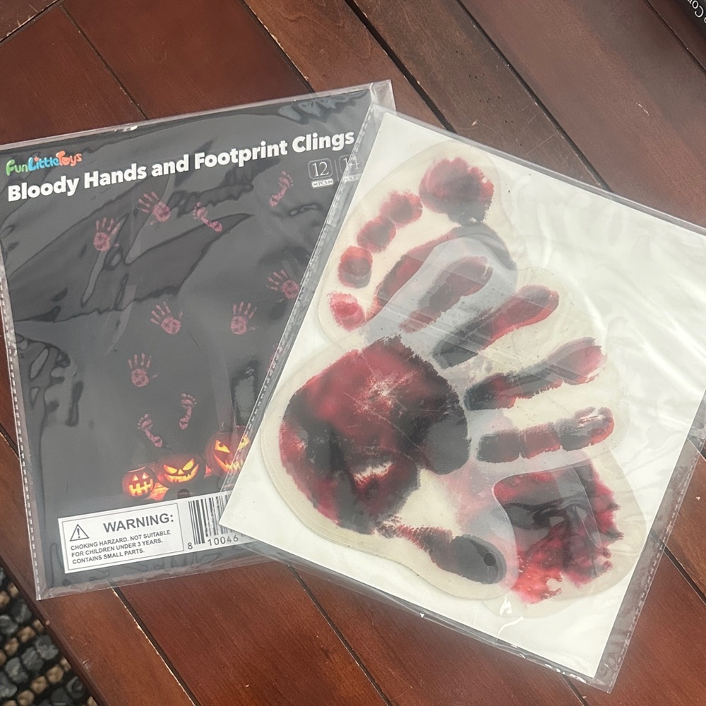 Bloody Hands and Footprint Clings - Red Halloween Window Decals - 12 pieces